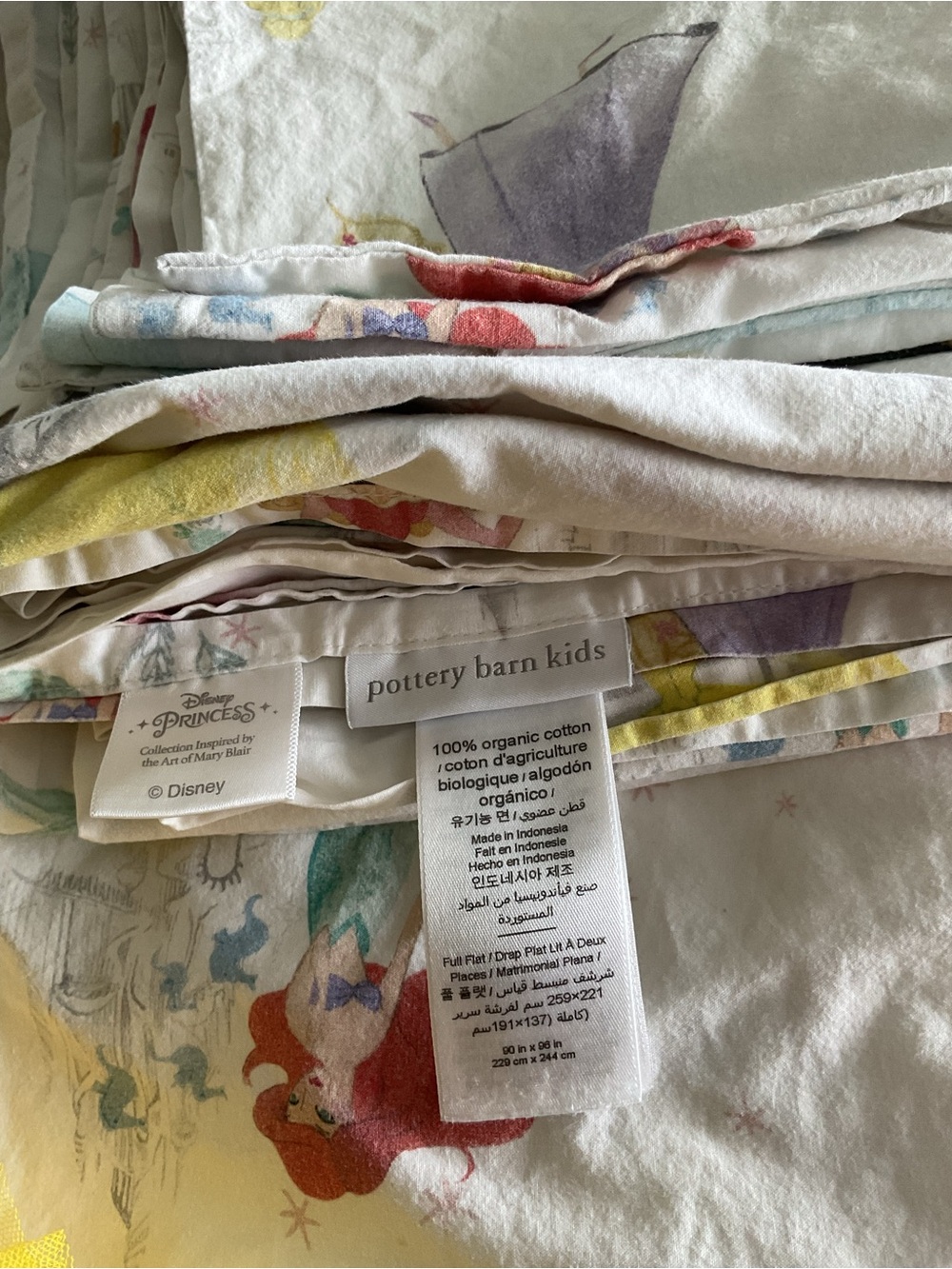Pottery Barn Disney Princess Full Sheet Set and Pillow New